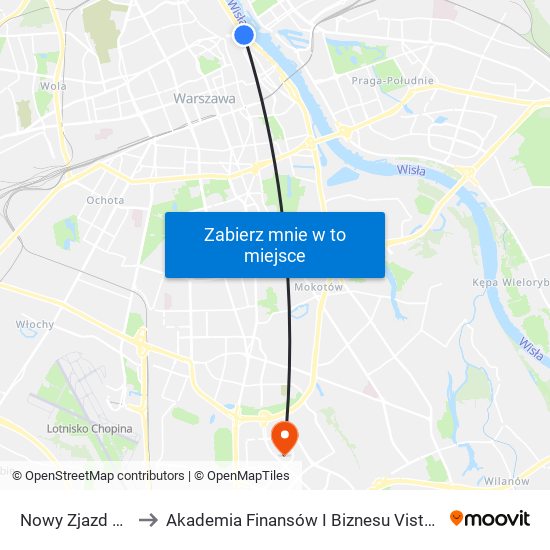 Nowy Zjazd to Akademia Finansów I Biznesu Vistula map