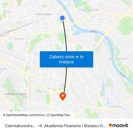 Czerniakowska 01 to Akademia Finansów I Biznesu Vistula map