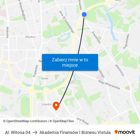 Al. Witosa 04 to Akademia Finansów I Biznesu Vistula map