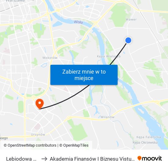 Lebiodowa to Akademia Finansów I Biznesu Vistula map