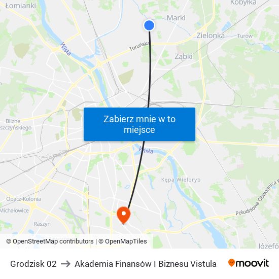 Grodzisk 02 to Akademia Finansów I Biznesu Vistula map