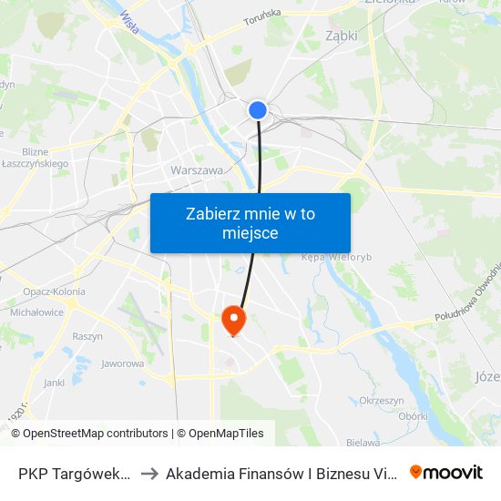 PKP Targówek 01 to Akademia Finansów I Biznesu Vistula map