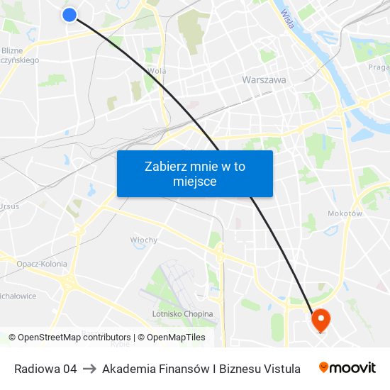 Radiowa 04 to Akademia Finansów I Biznesu Vistula map