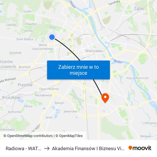 Radiowa - WAT 02 to Akademia Finansów I Biznesu Vistula map