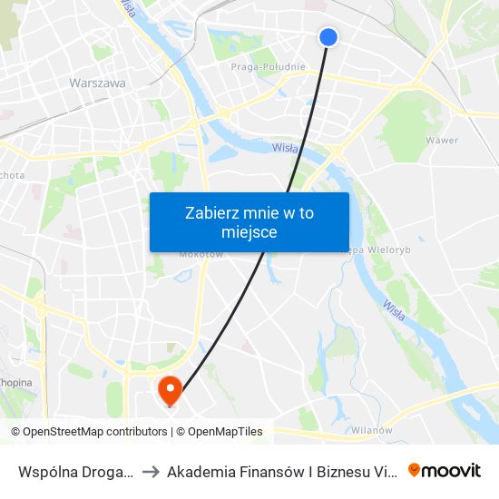 Wspólna Droga 01 to Akademia Finansów I Biznesu Vistula map