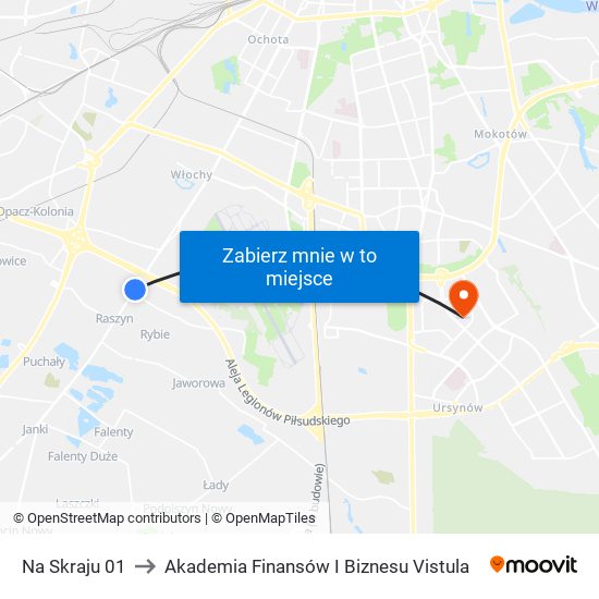 Na Skraju 01 to Akademia Finansów I Biznesu Vistula map