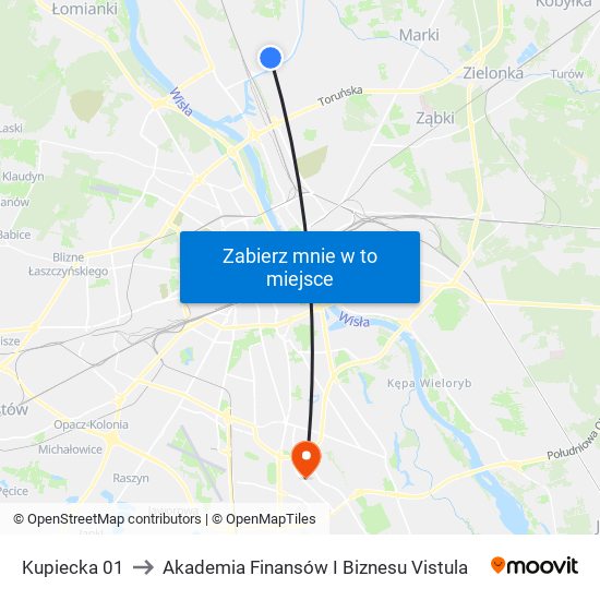 Kupiecka to Akademia Finansów I Biznesu Vistula map