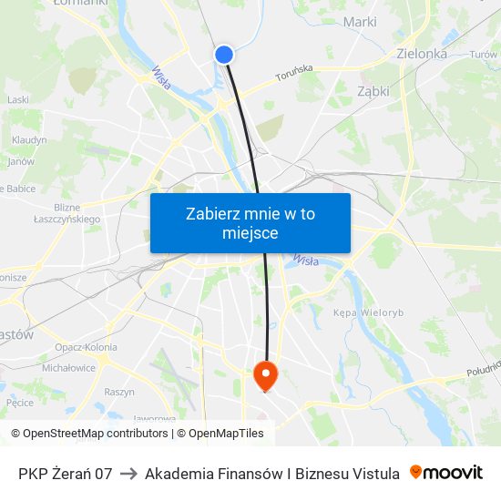 PKP Żerań 07 to Akademia Finansów I Biznesu Vistula map