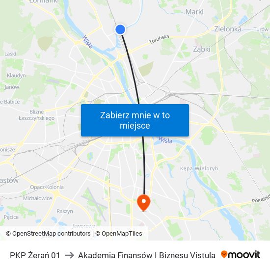 PKP Żerań 01 to Akademia Finansów I Biznesu Vistula map