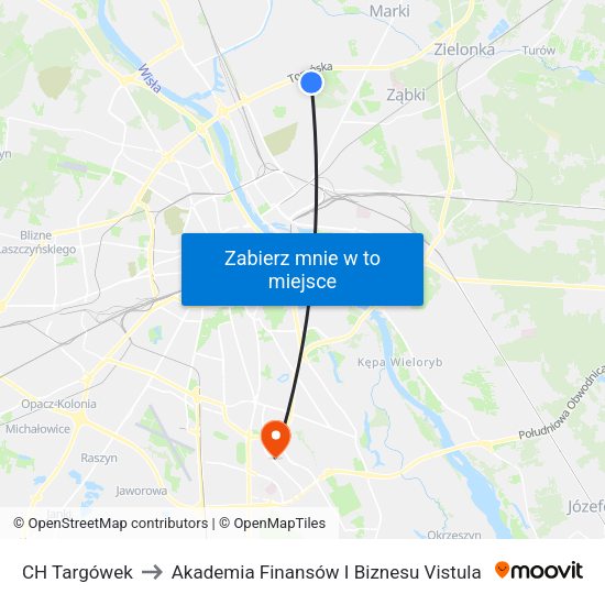 CH Targówek to Akademia Finansów I Biznesu Vistula map