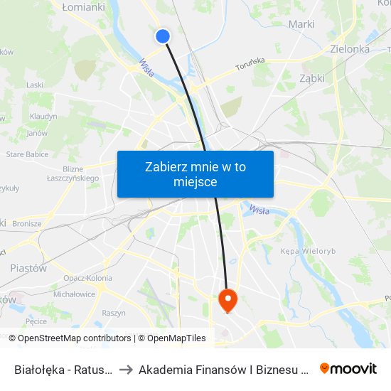 Białołęka - Ratusz 02 to Akademia Finansów I Biznesu Vistula map