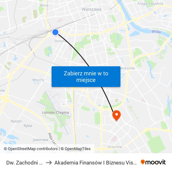 Dw. Zachodni 01 to Akademia Finansów I Biznesu Vistula map