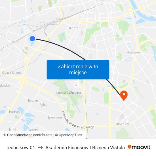 Techników 01 to Akademia Finansów I Biznesu Vistula map