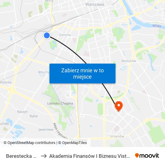 Berestecka 02 to Akademia Finansów I Biznesu Vistula map