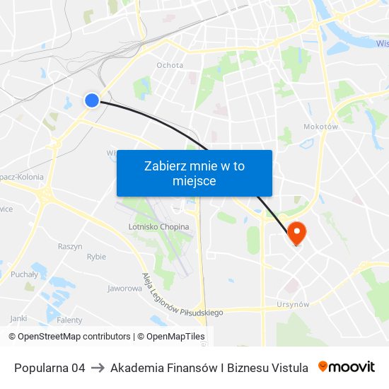 Popularna 04 to Akademia Finansów I Biznesu Vistula map