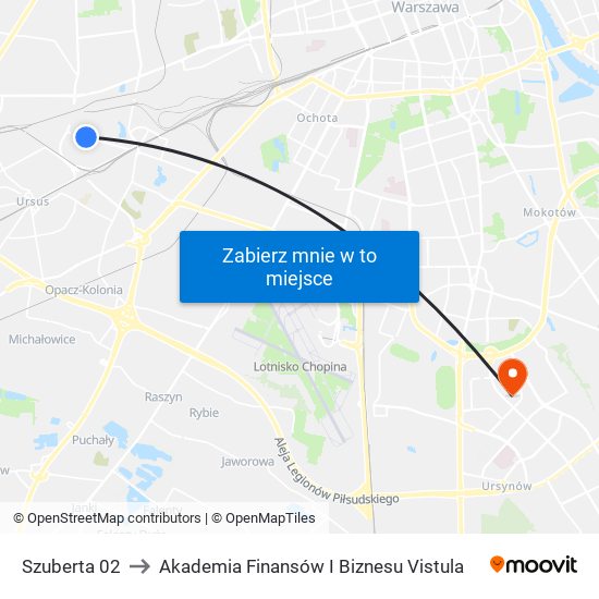 Szuberta to Akademia Finansów I Biznesu Vistula map