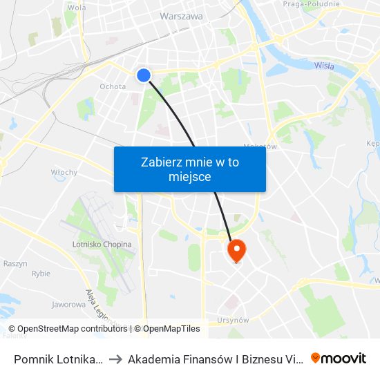 Pomnik Lotnika 01 to Akademia Finansów I Biznesu Vistula map