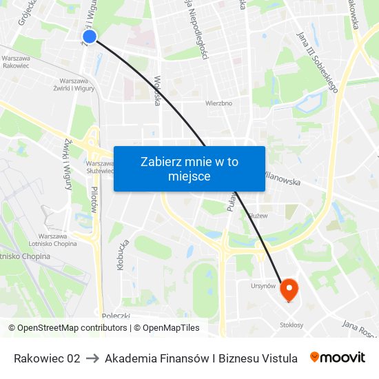 Rakowiec 02 to Akademia Finansów I Biznesu Vistula map