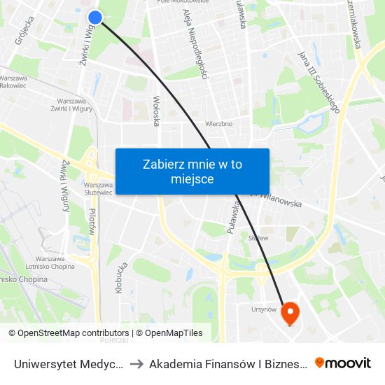 Uniwersytet Medyczny 02 to Akademia Finansów I Biznesu Vistula map