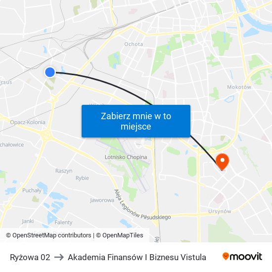 Ryżowa 02 to Akademia Finansów I Biznesu Vistula map