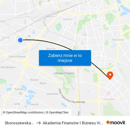 Skoroszewska 01 to Akademia Finansów I Biznesu Vistula map