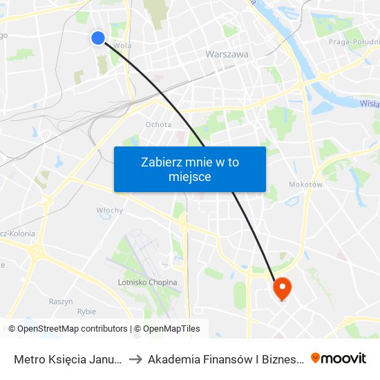 Metro Księcia Janusza 03 to Akademia Finansów I Biznesu Vistula map