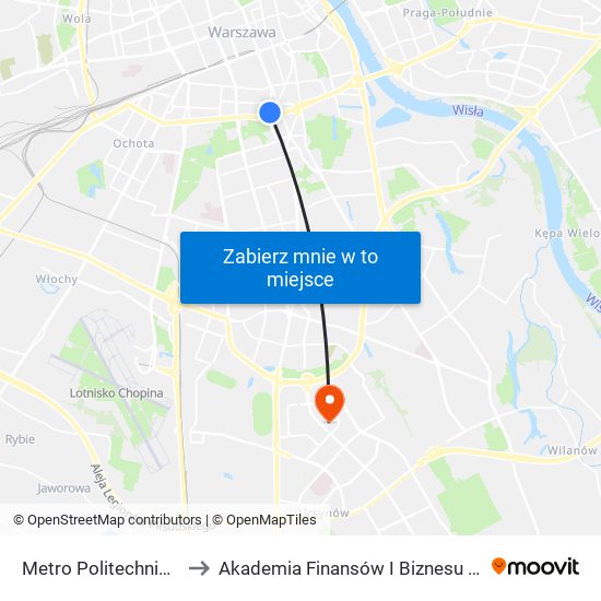 Metro Politechnika 08 to Akademia Finansów I Biznesu Vistula map