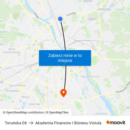 Toruńska 06 to Akademia Finansów I Biznesu Vistula map