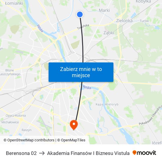 Berensona 02 to Akademia Finansów I Biznesu Vistula map