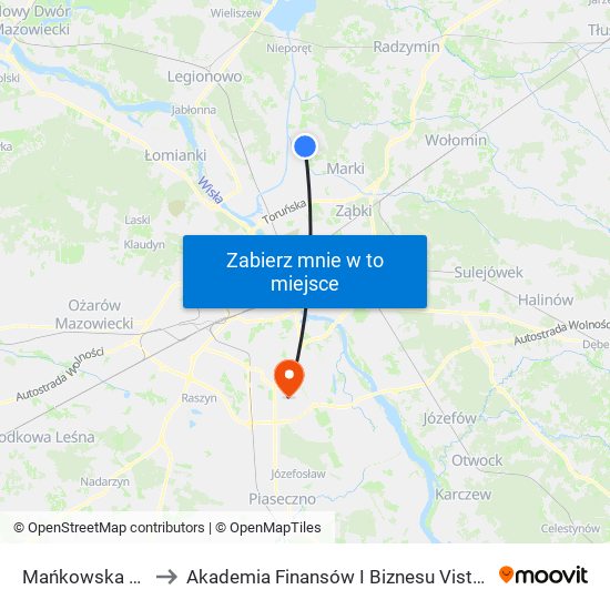 Mańkowska 02 to Akademia Finansów I Biznesu Vistula map