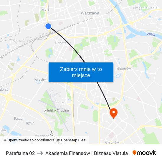 Parafialna to Akademia Finansów I Biznesu Vistula map