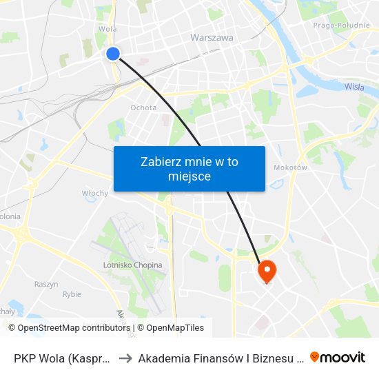 PKP Wola (Kasprzaka) to Akademia Finansów I Biznesu Vistula map