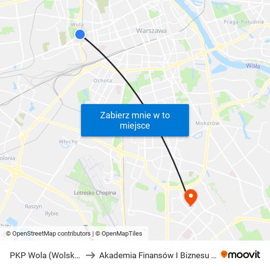 PKP Wola (Wolska) to Akademia Finansów I Biznesu Vistula map