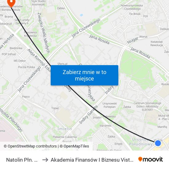 Natolin Płn. 01 to Akademia Finansów I Biznesu Vistula map