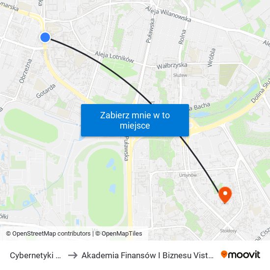 Cybernetyki 02 to Akademia Finansów I Biznesu Vistula map