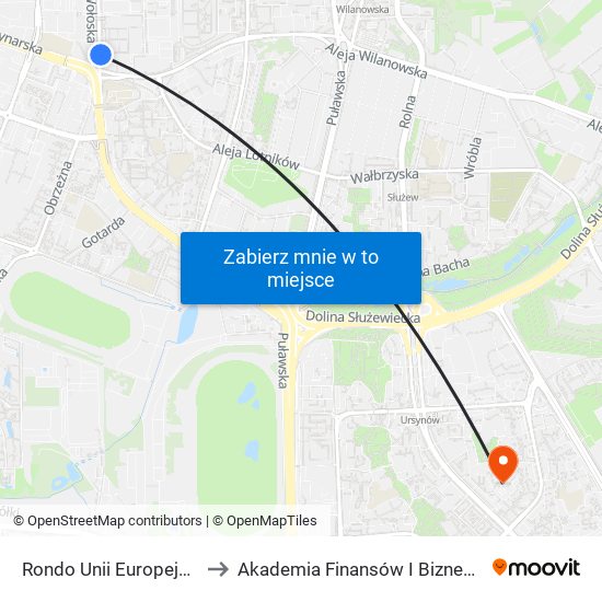 Rondo Unii Europejskiej 06 to Akademia Finansów I Biznesu Vistula map