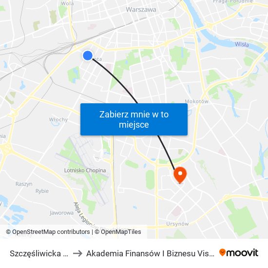 Szczęśliwicka 01 to Akademia Finansów I Biznesu Vistula map