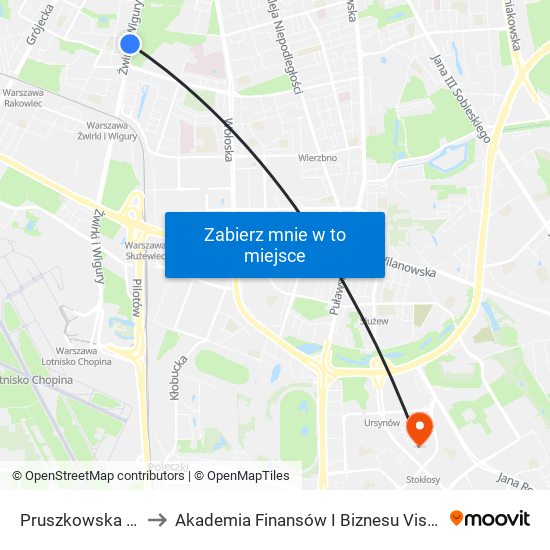 Pruszkowska 01 to Akademia Finansów I Biznesu Vistula map