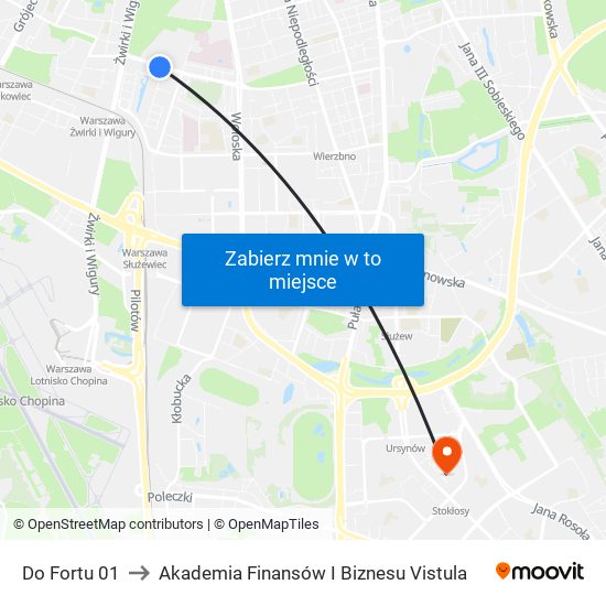 Do Fortu 01 to Akademia Finansów I Biznesu Vistula map