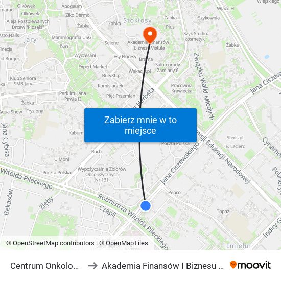 Centrum Onkologii 01 to Akademia Finansów I Biznesu Vistula map