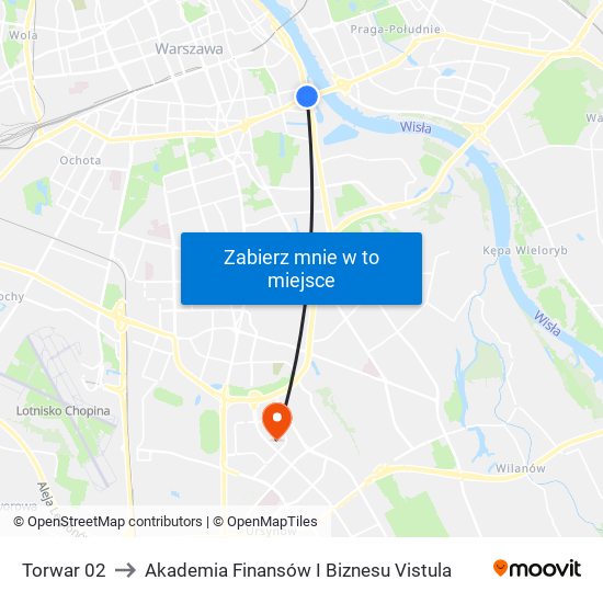 Torwar 02 to Akademia Finansów I Biznesu Vistula map