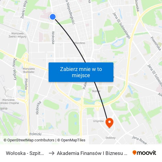 Wołoska - Szpital 01 to Akademia Finansów I Biznesu Vistula map