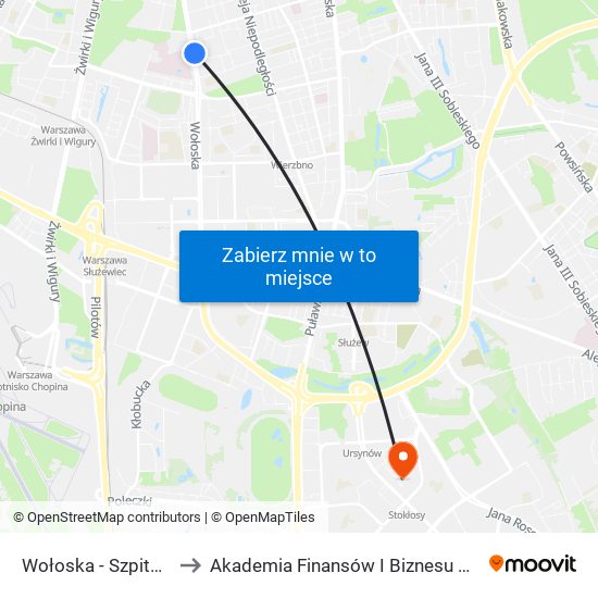 Wołoska - Szpital 02 to Akademia Finansów I Biznesu Vistula map