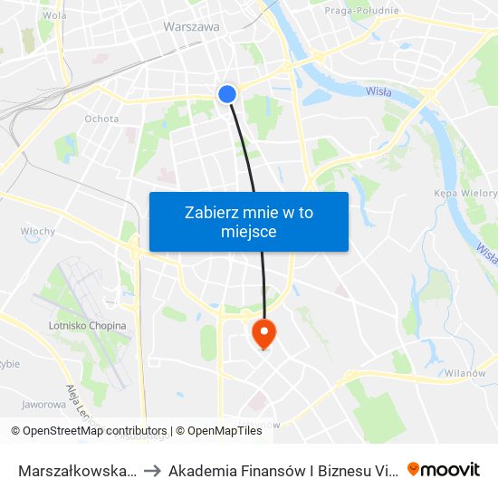 Marszałkowska 01 to Akademia Finansów I Biznesu Vistula map