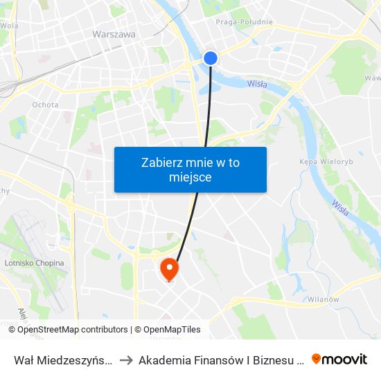 Wał Miedzeszyński 02 to Akademia Finansów I Biznesu Vistula map