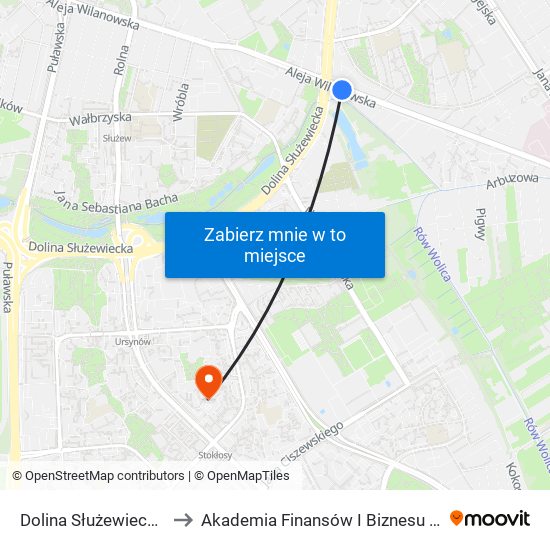 Dolina Służewiecka 03 to Akademia Finansów I Biznesu Vistula map