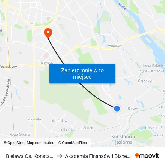 Bielawa Os. Konstancja 01 to Akademia Finansów I Biznesu Vistula map