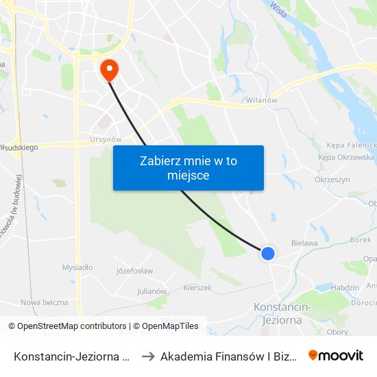 Konstancin-Jeziorna Borowa to Akademia Finansów I Biznesu Vistula map