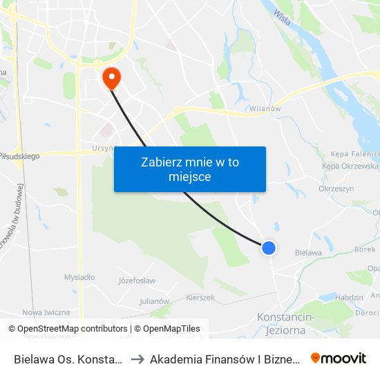 Bielawa Os. Konstancja 02 to Akademia Finansów I Biznesu Vistula map