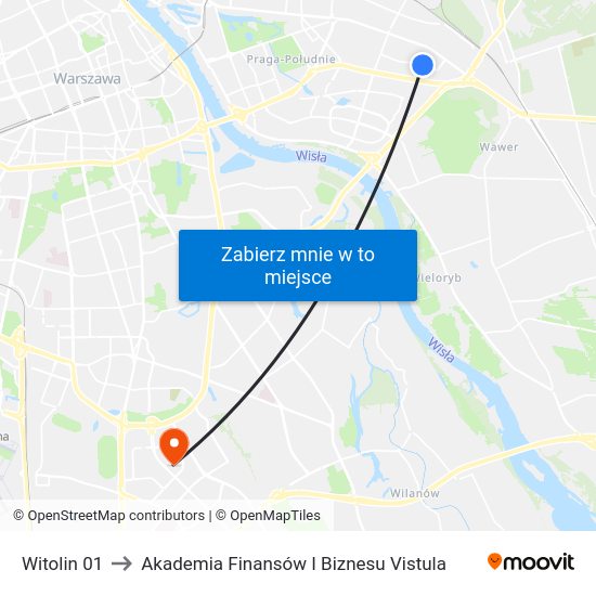 Witolin 01 to Akademia Finansów I Biznesu Vistula map